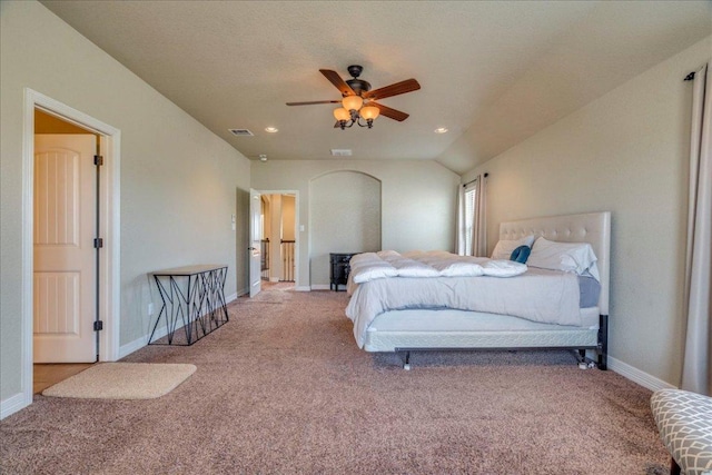 913 Overcup Dr, San Marcos, TX 78666 - bedroom with carpet flooring, lofted ceiling, a ceiling fan, and recessed lighting