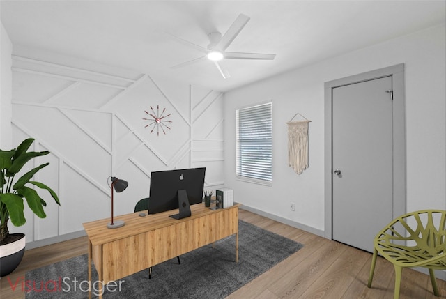 4712 Carsonhill Dr, Austin, TX 78723 - office featuring a ceiling fan and wood finished floors