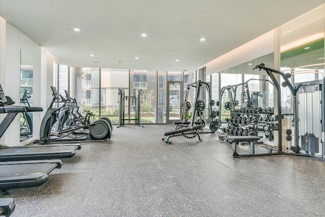 44 E Ave Unit 1909, Austin, TX 78701 - exercise room featuring floor to ceiling windows