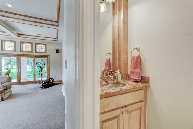 25 Meadows End Dr, Georgetown, TX 78628 - bathroom featuring vanity, recessed lighting, and french doors