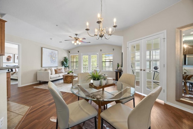 14815 Avery Ranch Blvd Unit 3301, Austin, TX 78717 - dining area with french doors, dark wood finished floors, a ceiling fan, a chandelier, and lofted ceiling