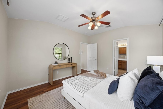 14815 Avery Ranch Blvd Unit 3301, Austin, TX 78717 - bedroom featuring lofted ceiling, wood finished floors, ceiling fan, and connected bathroom