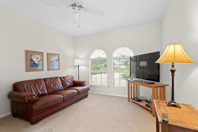 124 Hurst Creek Rd, Austin, TX 78734 - carpeted living area with baseboards and a ceiling fan