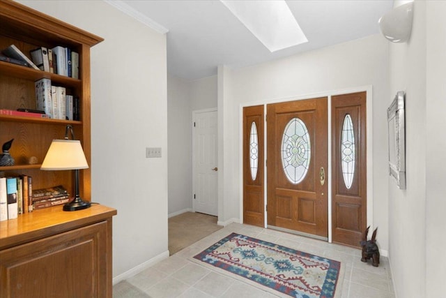 124 Hurst Creek Rd, Austin, TX 78734 - foyer entrance featuring a skylight and light tile patterned flooring