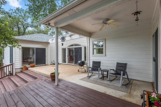 124 Hurst Creek Rd, Austin, TX 78734 - wooden deck featuring a ceiling fan, a grill, and a patio area