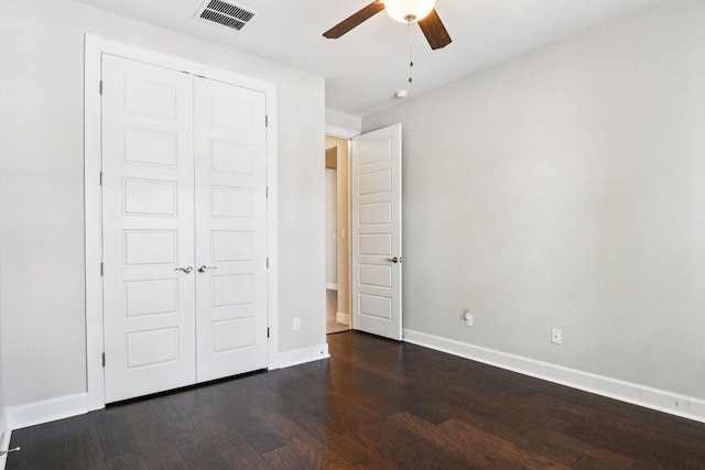 3213 Venezia Vw, Leander, TX 78641 - unfurnished bedroom featuring dark wood-type flooring, a closet, and ceiling fan