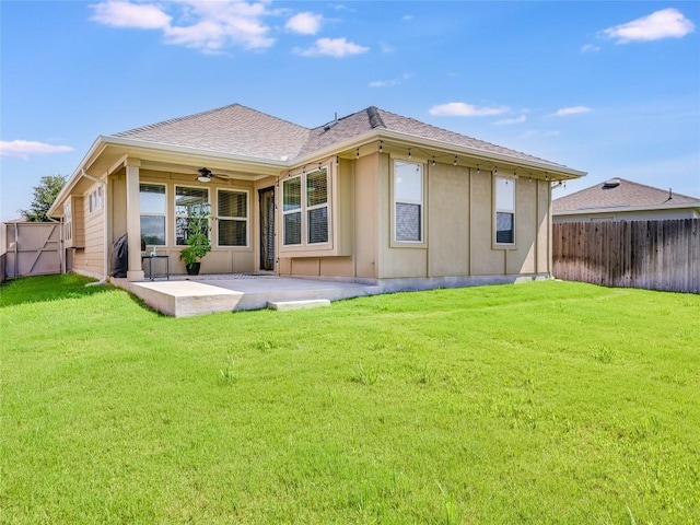 4811 Portillo Way, Pflugerville, TX 78660 - rear view of property with a patio, ceiling fan, a fenced backyard, and roof with shingles