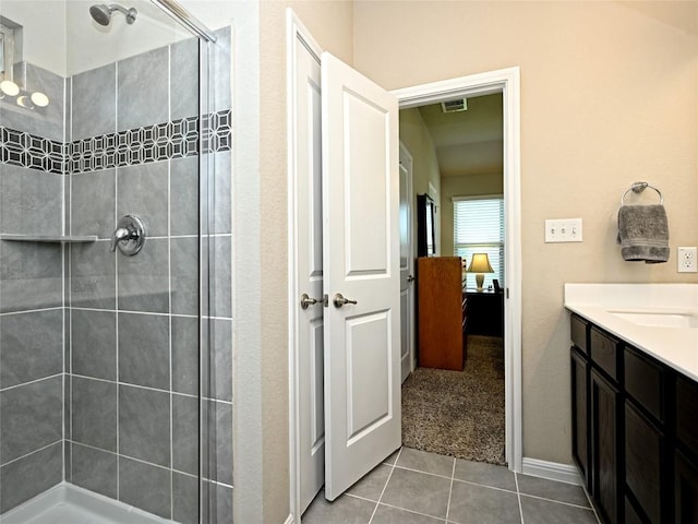 4811 Portillo Way, Pflugerville, TX 78660 - full bath featuring a shower stall, vanity, and tile patterned flooring