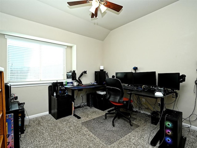 4811 Portillo Way, Pflugerville, TX 78660 - carpeted office space with a ceiling fan and lofted ceiling