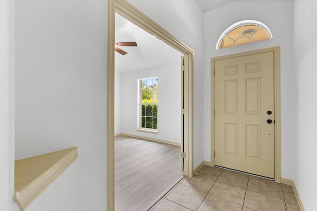 325 Swenson Dr, Hutto, TX 78634 - foyer entrance featuring light tile patterned floors and a ceiling fan