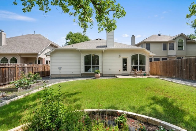 4608 Hibiscus Valley Dr, Austin, TX 78739 - rear view of property with a fenced backyard, a chimney, and a patio area