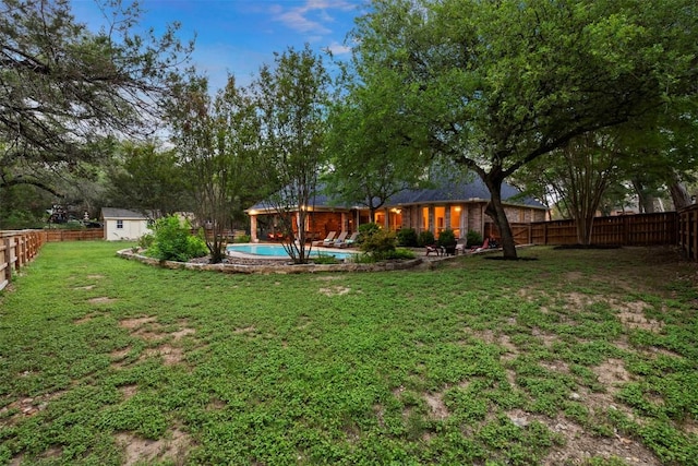 9920 Michelle Hl, Garden Ridge, TX 78266 - fenced backyard with an outdoor pool and a storage shed