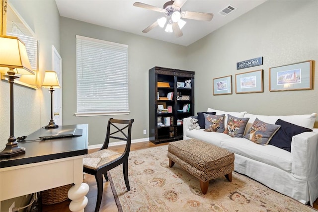 9920 Michelle Hl, Garden Ridge, TX 78266 - office space featuring a ceiling fan, wood finished floors, and plenty of natural light