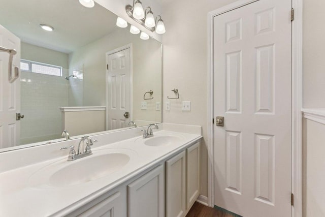 906 Jasmine Trl, Georgetown, TX 78626 - bathroom with double vanity and a tile shower
