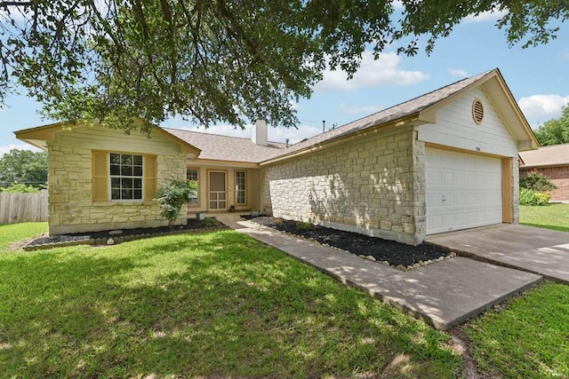 906 Jasmine Trl, Georgetown, TX 78626 - ranch-style home featuring stone siding, a garage, a chimney, and concrete driveway