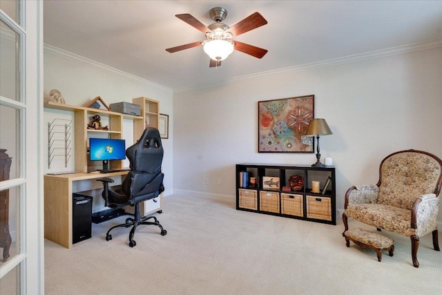 9410 Topridge Dr, Austin, TX 78750 - carpeted office featuring crown molding and ceiling fan