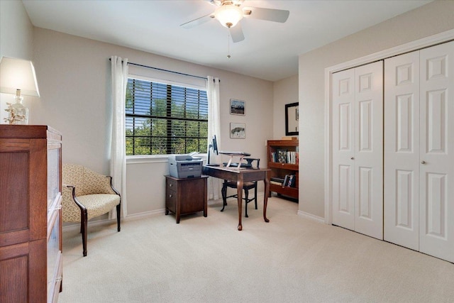 9410 Topridge Dr, Austin, TX 78750 - office with light colored carpet and a ceiling fan