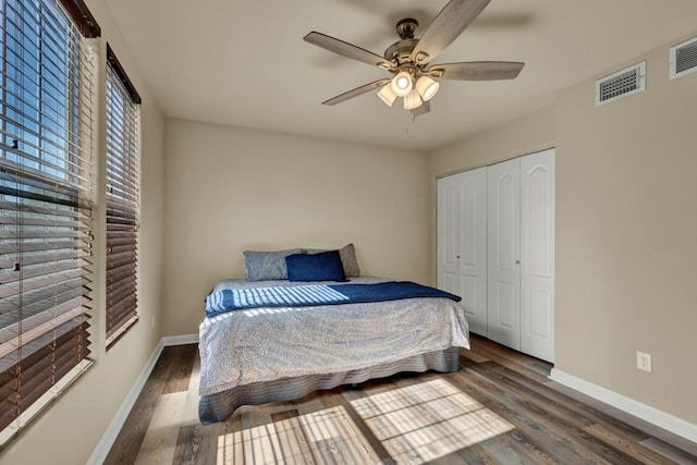 201 Trestle Tree, San Marcos, TX 78666 - bedroom with wood finished floors, a closet, and ceiling fan