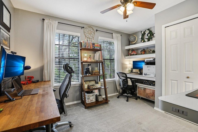 9100 Bill Hickcock Pass, Austin, TX 78748 - carpeted home office featuring a ceiling fan and baseboards