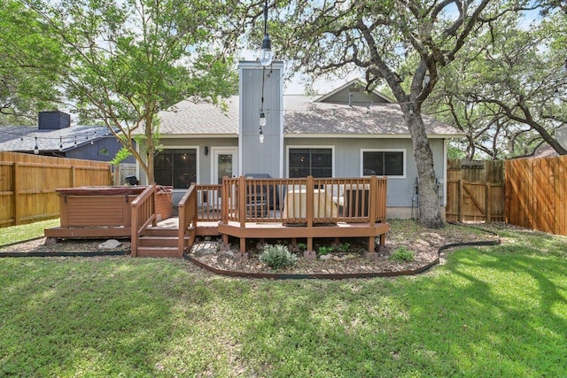9100 Bill Hickcock Pass, Austin, TX 78748 - back of property featuring a fenced backyard, a shingled roof, a wooden deck, and a gate