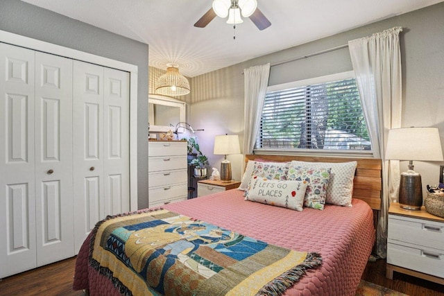 9100 Bill Hickcock Pass, Austin, TX 78748 - bedroom with a closet, wood finished floors, and ceiling fan
