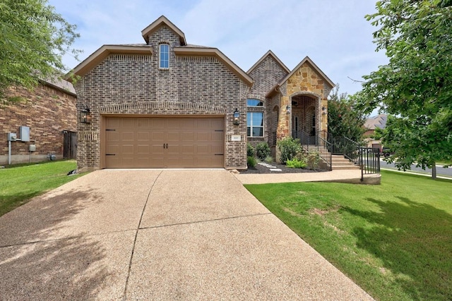 100 Crystal Cv, Round Rock, TX 78664 - french country home with concrete driveway, brick siding, and a front lawn