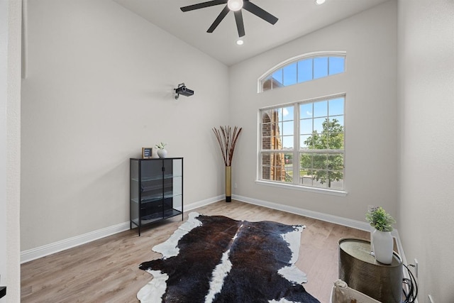 100 Crystal Cv, Round Rock, TX 78664 - living area with healthy amount of natural light, ceiling fan, wood finished floors, high vaulted ceiling, and recessed lighting