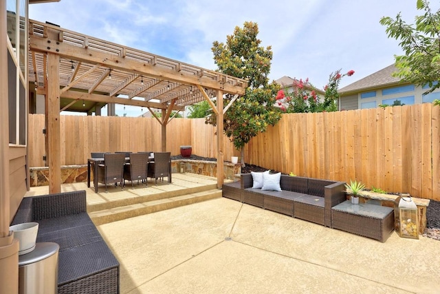 100 Crystal Cv, Round Rock, TX 78664 - fenced backyard with a pergola, a patio area, an outdoor living space, and outdoor dining space