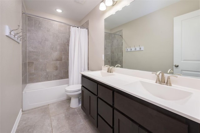 5612 Wild Foxglove Rd, Spicewood, TX 78669 - bathroom featuring double vanity, shower / bath combo, and tile patterned floors