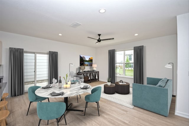 7601 Cooper Ln Unit 25, Austin, TX 78745 - dining room featuring a ceiling fan, light wood-type flooring, and recessed lighting