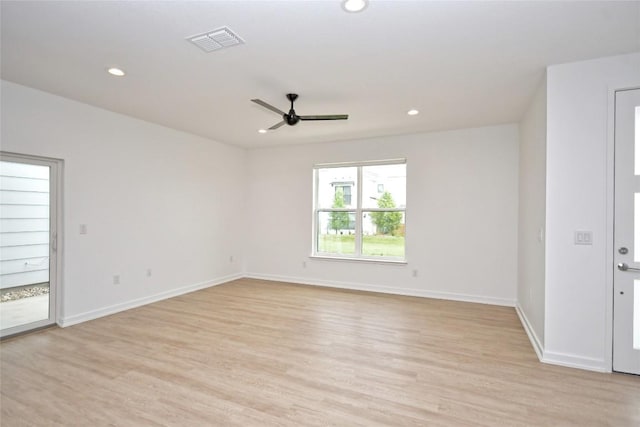 7601 Cooper Ln Unit 25, Austin, TX 78745 - empty room featuring a ceiling fan, recessed lighting, and light wood-style flooring