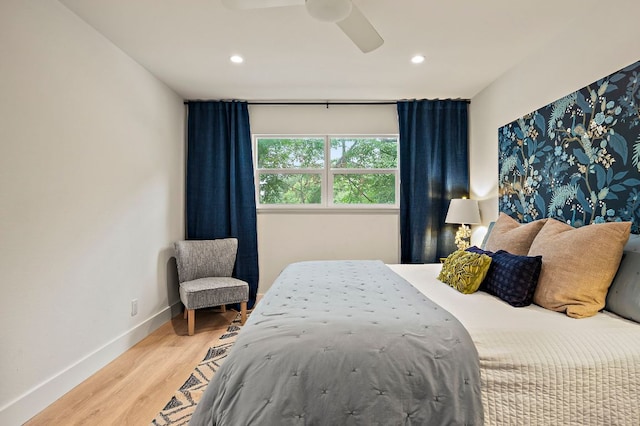 1206 Hollow Creek Dr Unit 3, Austin, TX 78704 - bedroom featuring light wood-type flooring, recessed lighting, and a ceiling fan