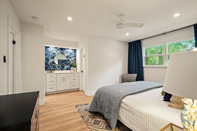 1206 Hollow Creek Dr Unit 3, Austin, TX 78704 - bedroom with recessed lighting, light wood-style floors, and a ceiling fan