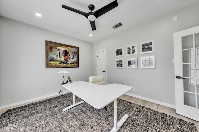 203 Sailors Run, Lakeway, TX 78734 - office space featuring wood finished floors, ceiling fan, and recessed lighting