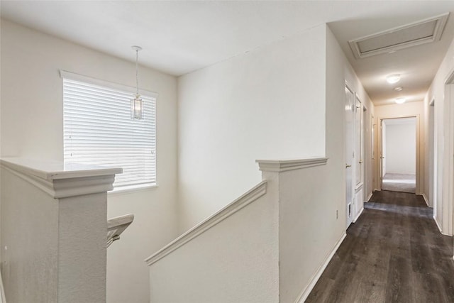 17737 Golden Valley Dr, Manor, TX 78653 - hallway featuring an upstairs landing and dark wood finished floors