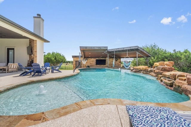 205 Honey Locust Cv, Leander, TX 78641 - outdoor pool with a patio and a ceiling fan