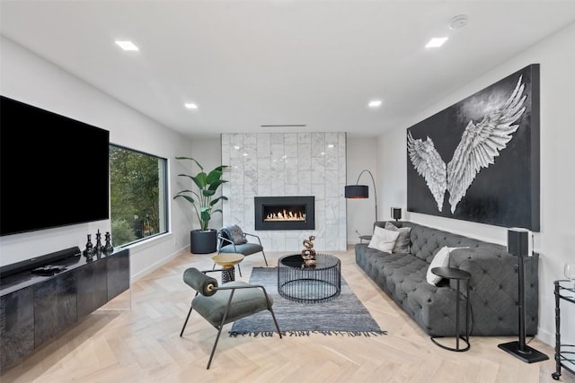 4808 Ranch Rd Unit 2222, Austin, TX 78731 - living room featuring a tile fireplace and recessed lighting