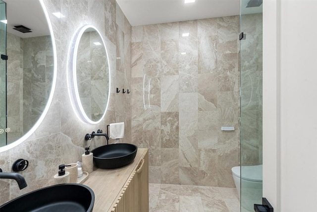 4808 Ranch Rd Unit 2222, Austin, TX 78731 - bathroom with tile walls, double vanity, and a tile shower
