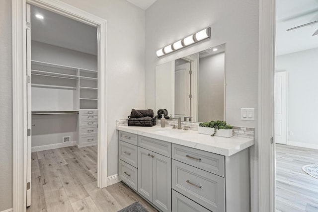 13201 Mansfield Dr, Austin, TX 78732 - bathroom featuring vanity, wood finished floors, and a walk in closet