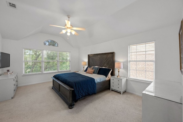 2308 Windswept Dr, Austin, TX 78738 - bedroom featuring vaulted ceiling, light colored carpet, and a ceiling fan