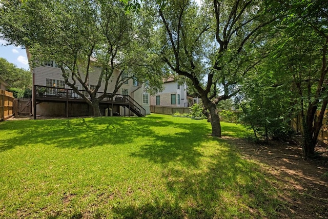 2308 Windswept Dr, Austin, TX 78738 - view of yard featuring stairway and a wooden deck