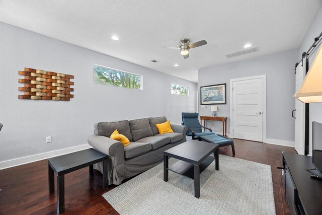 312 Delmar Ave Unit B, Austin, TX 78752 - living room featuring ceiling fan, dark wood-style flooring, and recessed lighting