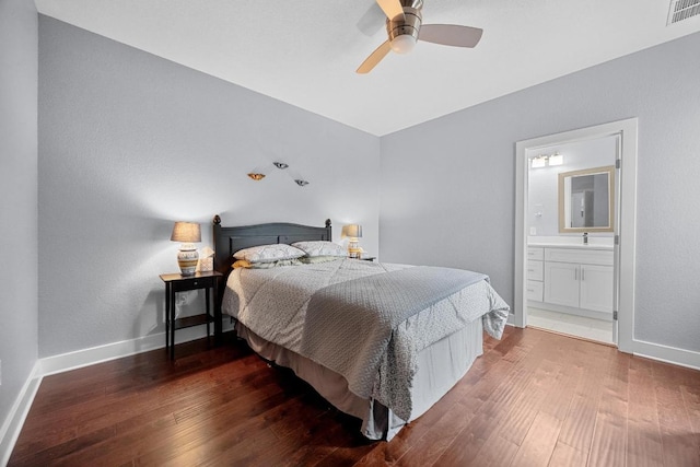 312 Delmar Ave Unit B, Austin, TX 78752 - bedroom featuring hardwood / wood-style floors, ensuite bath, and ceiling fan
