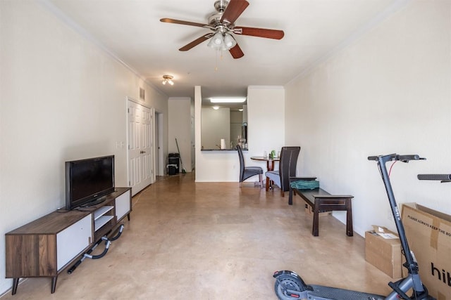 910 W 25th St Unit 403, Austin, TX 78705 - sitting room with ceiling fan, ornamental molding, and concrete flooring