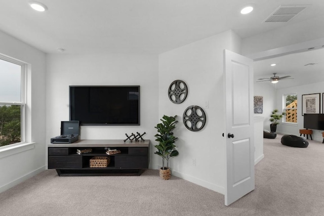 2705 Sage Ranch Dr Unit 19, Leander, TX 78641 - living area featuring carpet flooring, recessed lighting, and ceiling fan