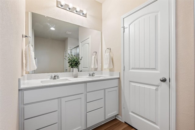 2533 Buffalo Ford Ct, Georgetown, TX 78628 - bathroom featuring double vanity and wood finished floors