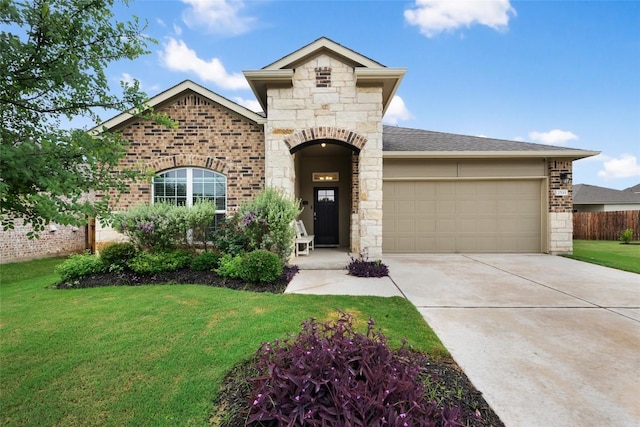 2533 Buffalo Ford Ct, Georgetown, TX 78628 - french provincial home featuring a garage, concrete driveway, and stone siding