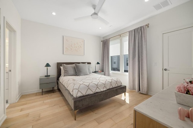 2608 Watkins Way, Austin, TX 78746 - bedroom featuring light wood-type flooring, recessed lighting, and ceiling fan