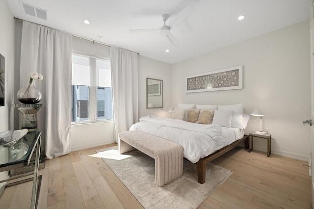 2608 Watkins Way, Austin, TX 78746 - bedroom featuring hardwood / wood-style flooring, recessed lighting, and ceiling fan