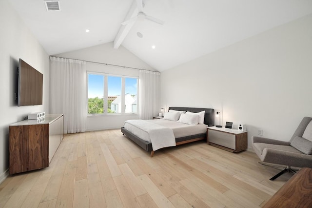 2608 Watkins Way, Austin, TX 78746 - bedroom with beam ceiling, light wood-style flooring, and high vaulted ceiling